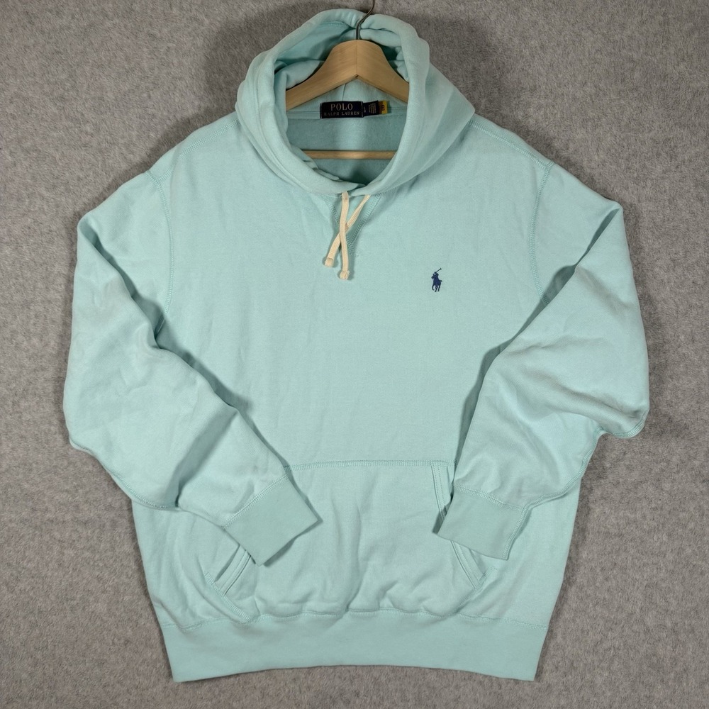 Polo Ralph Lauren Hoodie Mens Large Blue Fleece Pullover Sweatshirt Pony Preppy